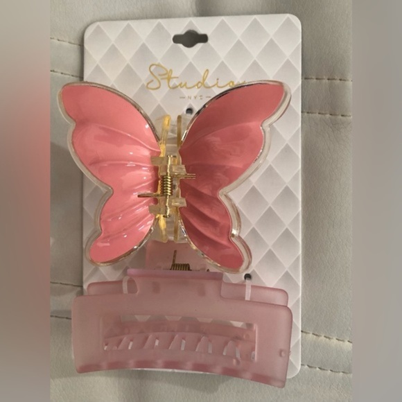 2piece Beautiful 3D pink gold butterfly & oversized hair jaw clip set new - Picture 3 of 14